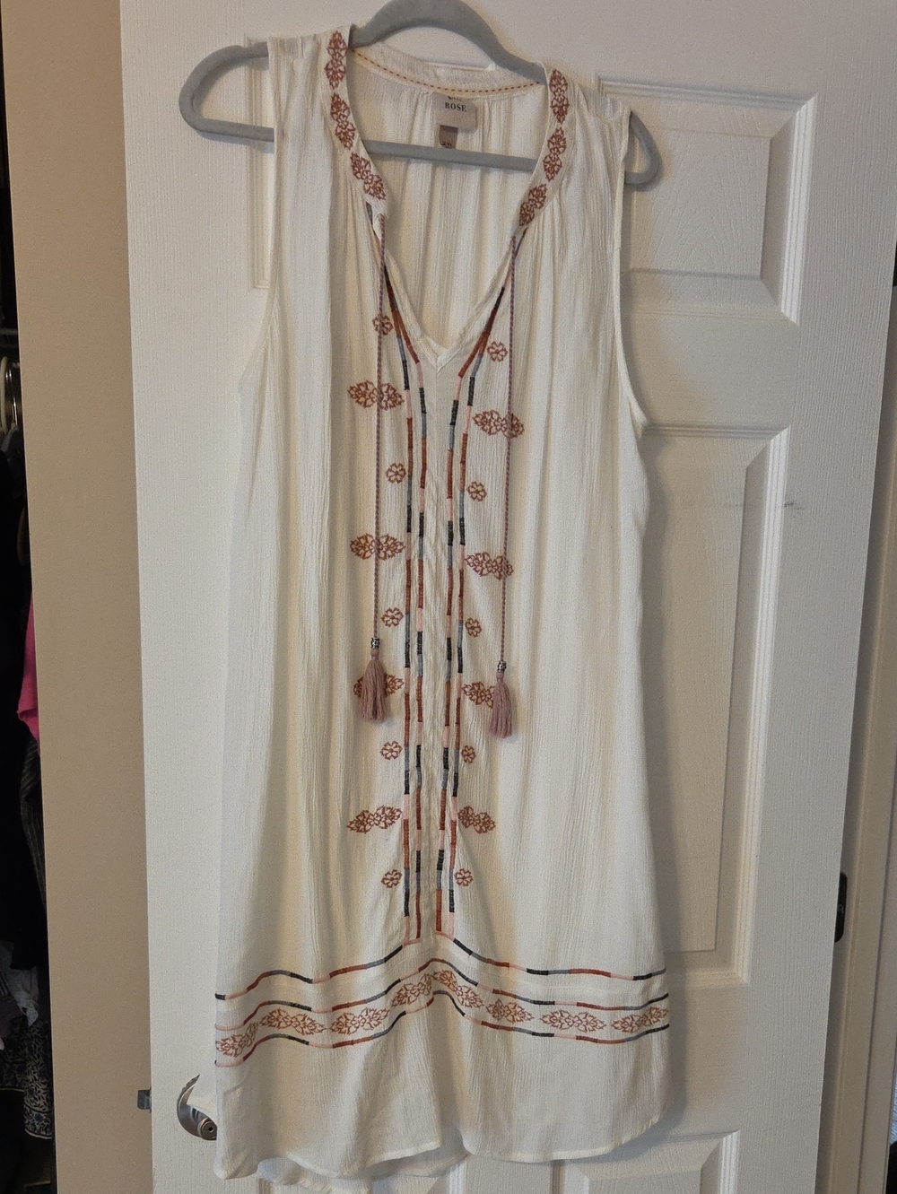 Knox Rose Cream Embroidered Tassel Midi Dress
